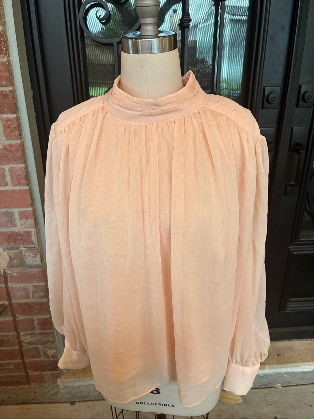 Peach Gathered High-Neck Blouse for Women
